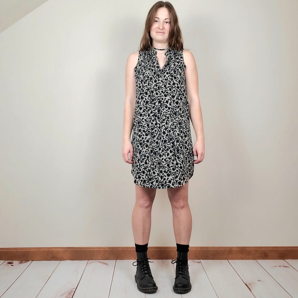 Loft Floral Shift Dress Teal Gray SP
